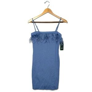 Wild Fable Dress Feather Trim Bodycon Dress Color Slate Blue Women’s XS NWT